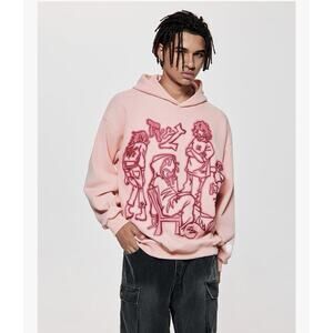 We Vaguely Feel Hoodie Pink Unisex Small Graffiti Streetwear Y2K NWOT Soft